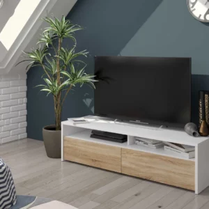 Meuble TV avec 2 portes (Blanc et chêne) 130 cm